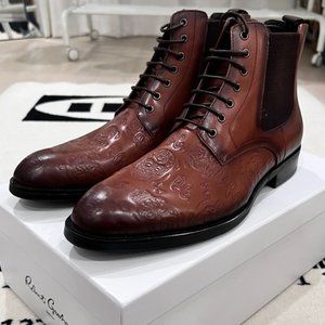 Robert Graham Hyperspace Skull & Logo Embossed Leather Lace Up Boots